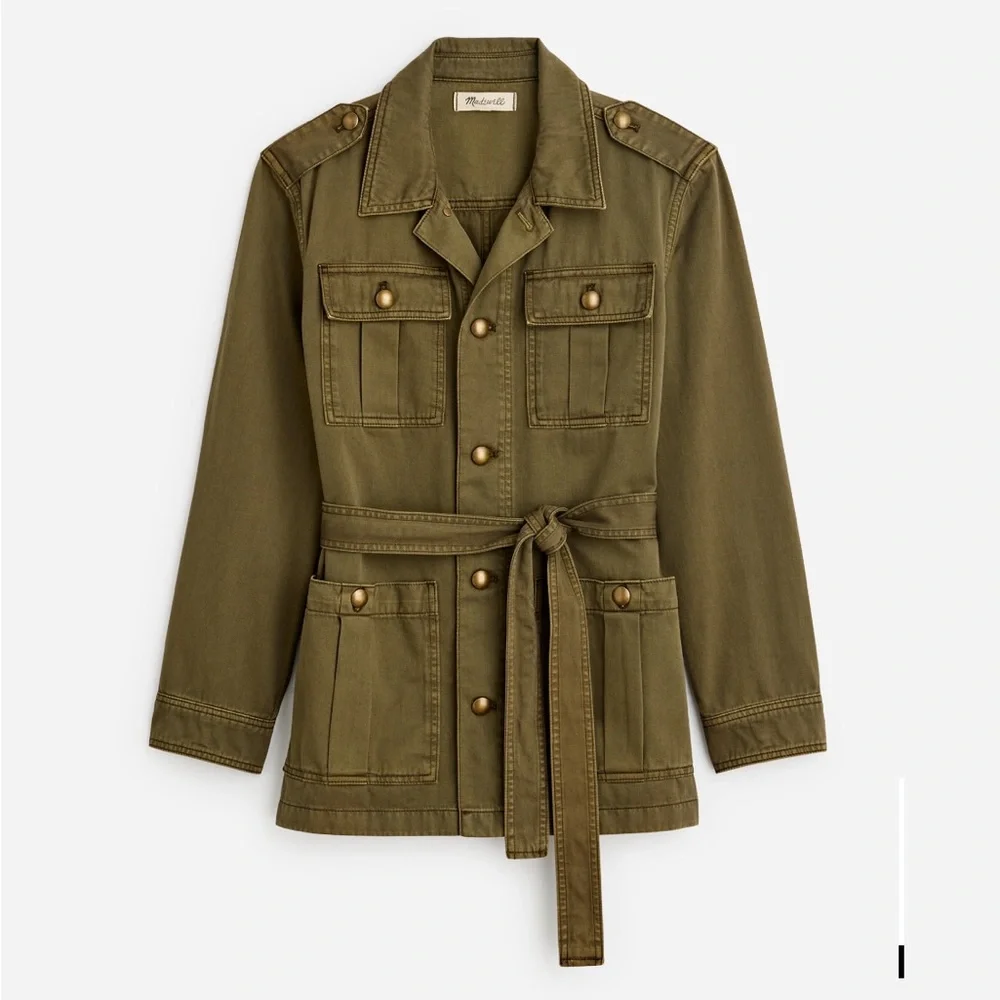 Madewell Utility Chino Safari Jacket Forest Green Gold Buttons Small Military - Picture 6 of 8